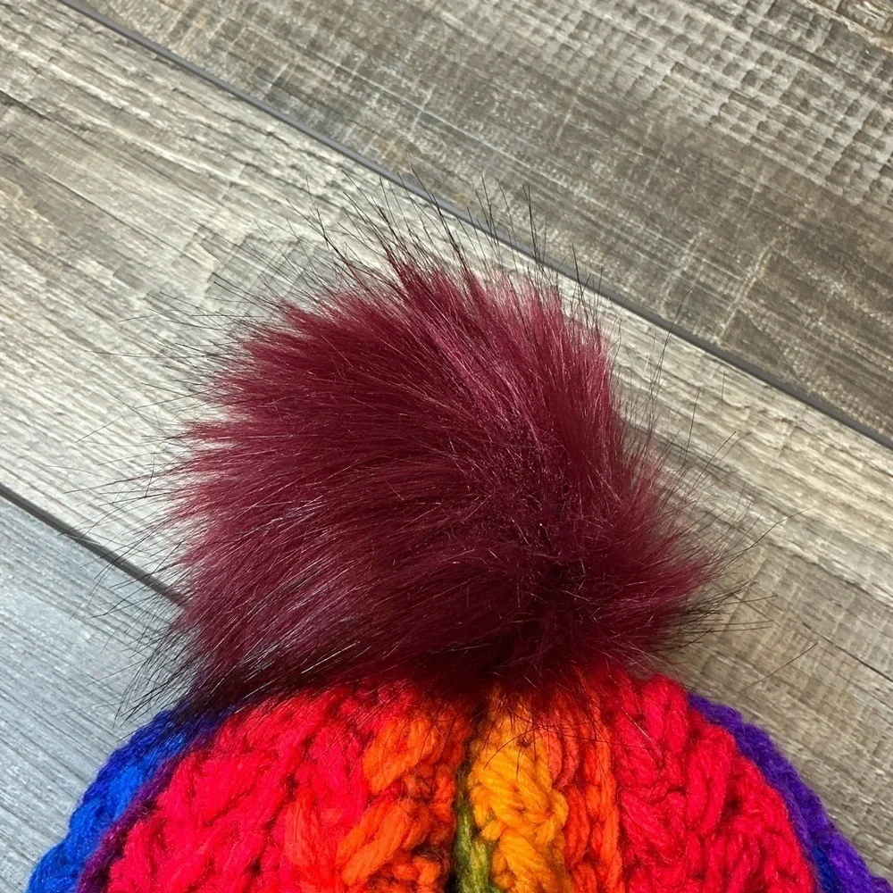 Handcrafted Crochet Multicolor Winter Hat Snowy Wheat Knit Beanie with Pom Pom
